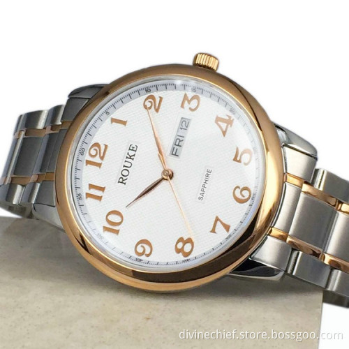 Customize All Stainless Steel Two-tones Men Watches High Quality Japan Date/Day Movement Wrist Watch